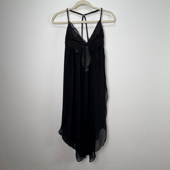 VTG Linea Donatella Small Black Sheer Lace Babydoll Lingerie Halter Nightie - Picture 4 of 9